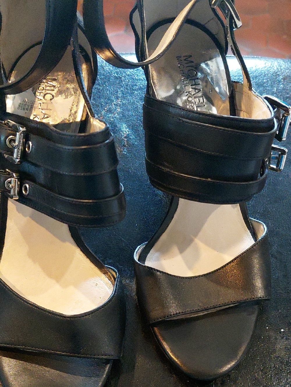 Michael Kors Black Leather Buckle Ankle Strap Heels